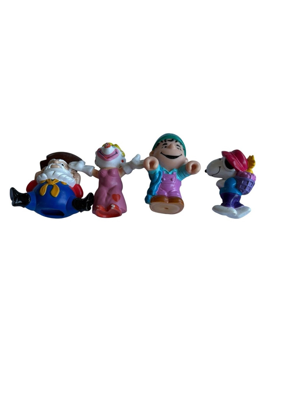 Lot 4 Small Vtg 90s ? Toys Snoopy Stinky Pete Divine Ms Clown Mego Etc Small